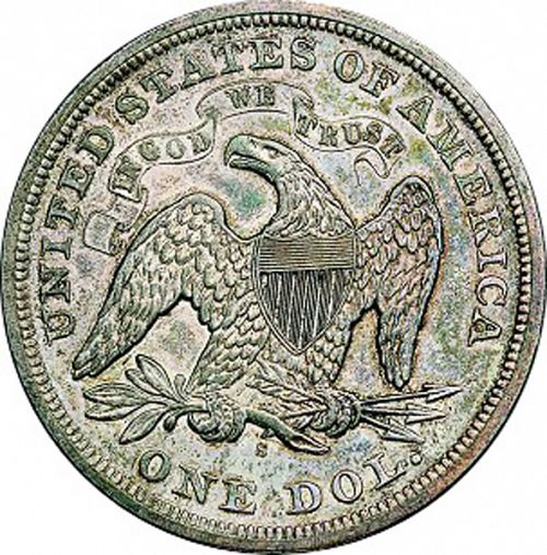 1 dollar Reverse Image minted in UNITED STATES in 1870S (Seated Liberty - Motto added on reverse)  - The Coin Database