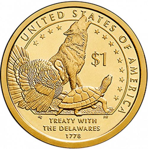 1 dollar Reverse Image minted in UNITED STATES in 2013P (Sacagawea - The Delware Treaty ( 1778 ))  - The Coin Database