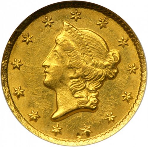 1 dollar - Gold Obverse Image minted in UNITED STATES in 1853C (Liberty Head)  - The Coin Database