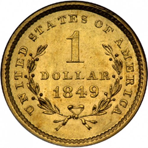 1 dollar - Gold Reverse Image minted in UNITED STATES in 1849 (Liberty Head)  - The Coin Database