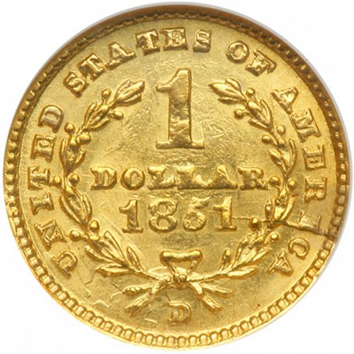 1 dollar - Gold Reverse Image minted in UNITED STATES in 1851D (Liberty Head)  - The Coin Database