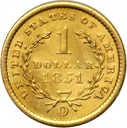 1 dollar - Gold Reverse Image minted in UNITED STATES in 1851O (Liberty Head)  - The Coin Database