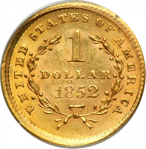 1 dollar - Gold Reverse Image minted in UNITED STATES in 1852 (Liberty Head)  - The Coin Database