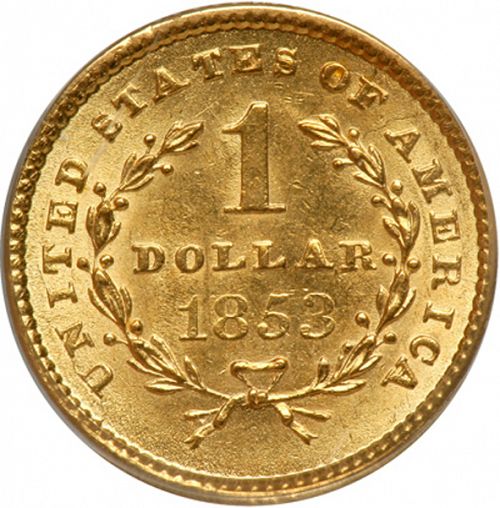 1 dollar - Gold Reverse Image minted in UNITED STATES in 1853 (Liberty Head)  - The Coin Database