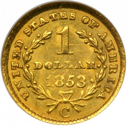 1 dollar - Gold Reverse Image minted in UNITED STATES in 1853C (Liberty Head)  - The Coin Database