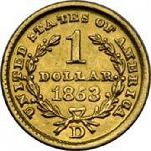 1 dollar - Gold Reverse Image minted in UNITED STATES in 1853D (Liberty Head)  - The Coin Database
