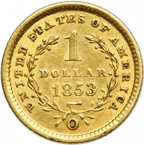 1 dollar - Gold Reverse Image minted in UNITED STATES in 1853O (Liberty Head)  - The Coin Database