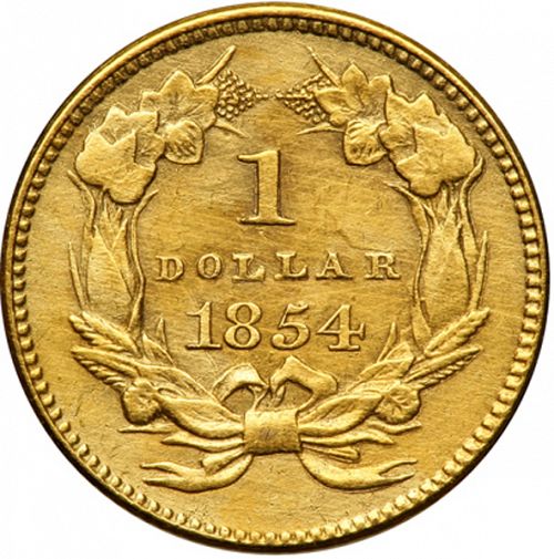 1 dollar - Gold Reverse Image minted in UNITED STATES in 1854 (Liberty Head)  - The Coin Database