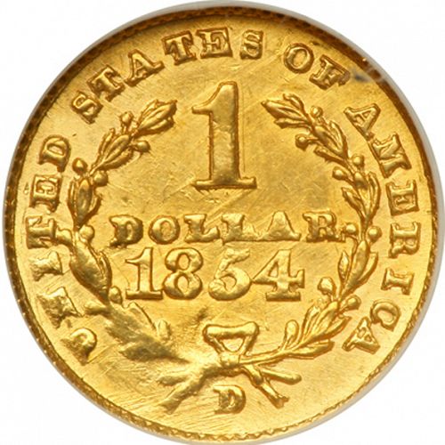 1 dollar - Gold Reverse Image minted in UNITED STATES in 1854D (Liberty Head)  - The Coin Database
