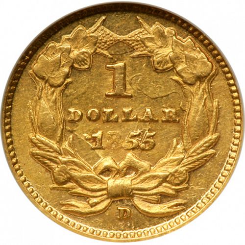 1 dollar - Gold Reverse Image minted in UNITED STATES in 1855D (Small Indian Head)  - The Coin Database