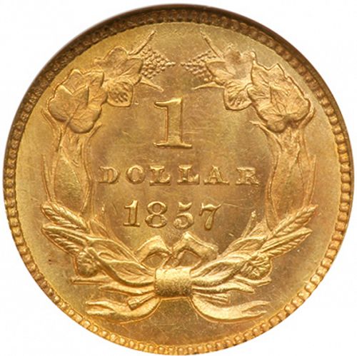 1 dollar - Gold Reverse Image minted in UNITED STATES in 1857 (Large Indian Head)  - The Coin Database