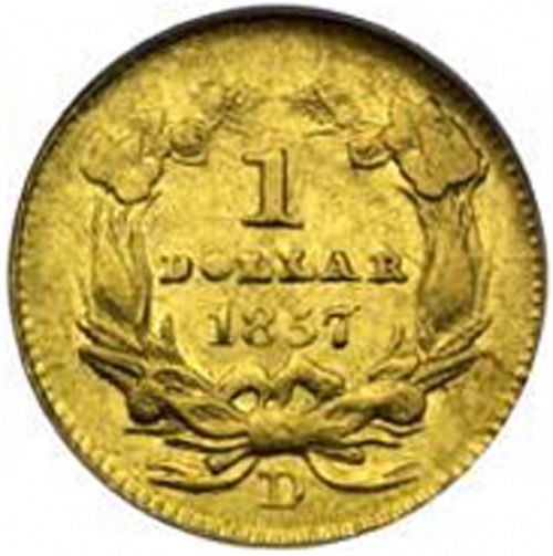 1 dollar - Gold Reverse Image minted in UNITED STATES in 1857D (Large Indian Head)  - The Coin Database