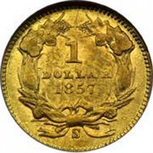 1 dollar - Gold Reverse Image minted in UNITED STATES in 1857S (Large Indian Head)  - The Coin Database