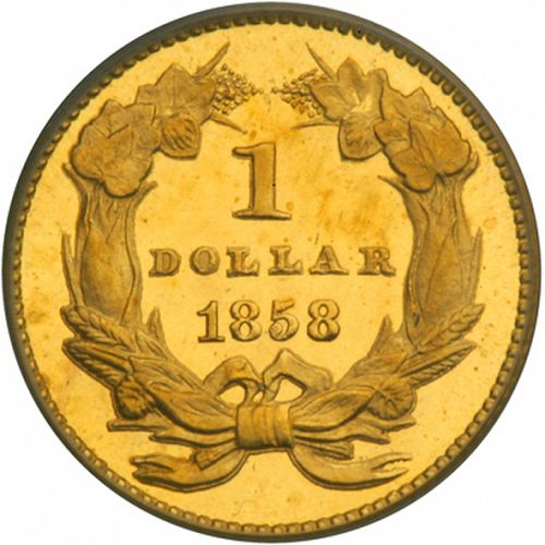 1 dollar - Gold Reverse Image minted in UNITED STATES in 1858 (Large Indian Head)  - The Coin Database