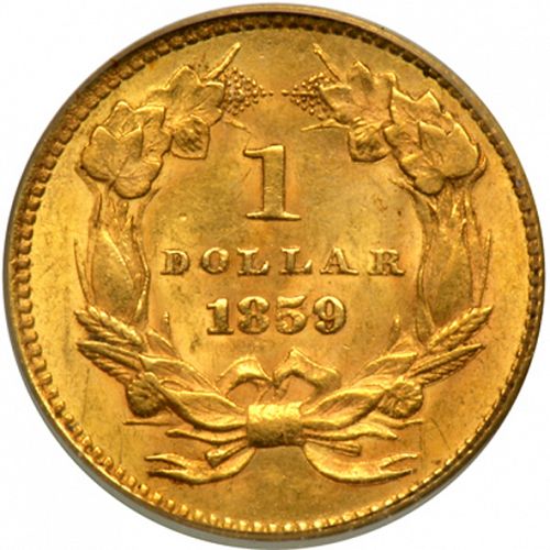 1 dollar - Gold Reverse Image minted in UNITED STATES in 1859 (Large Indian Head)  - The Coin Database