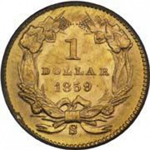 1 dollar - Gold Reverse Image minted in UNITED STATES in 1859S (Large Indian Head)  - The Coin Database
