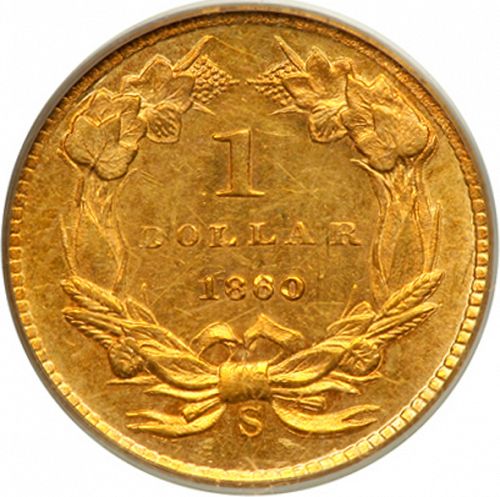 1 dollar - Gold Reverse Image minted in UNITED STATES in 1860S (Large Indian Head)  - The Coin Database