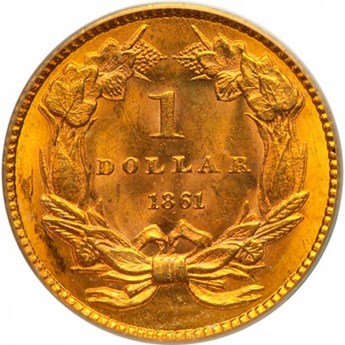 1 dollar - Gold Reverse Image minted in UNITED STATES in 1861 (Large Indian Head)  - The Coin Database