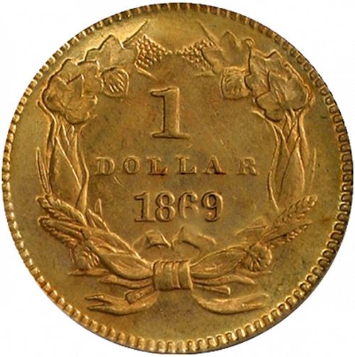 1 dollar - Gold Reverse Image minted in UNITED STATES in 1869 (Large Indian Head)  - The Coin Database