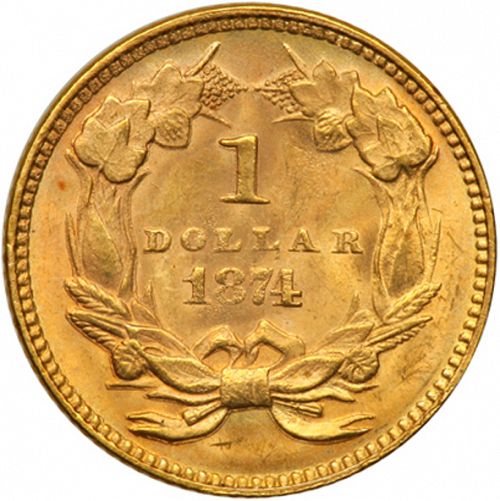 1 dollar - Gold Reverse Image minted in UNITED STATES in 1874 (Large Indian Head)  - The Coin Database
