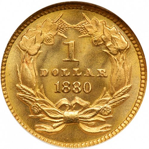 1 dollar - Gold Reverse Image minted in UNITED STATES in 1880 (Large Indian Head)  - The Coin Database