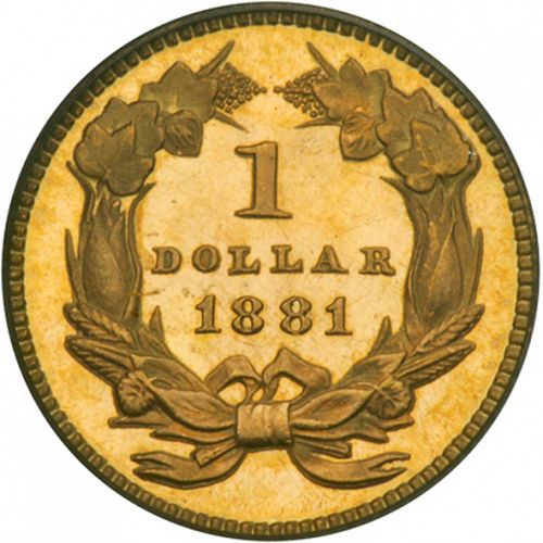 1 dollar - Gold Reverse Image minted in UNITED STATES in 1881 (Large Indian Head)  - The Coin Database