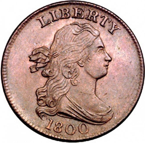 half cent Obverse Image minted in UNITED STATES in 1800 (Draped Bust)  - The Coin Database