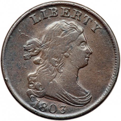 half cent Obverse Image minted in UNITED STATES in 1803 (Draped Bust)  - The Coin Database