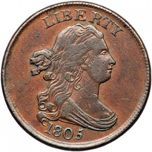 half cent Obverse Image minted in UNITED STATES in 1805 (Draped Bust)  - The Coin Database