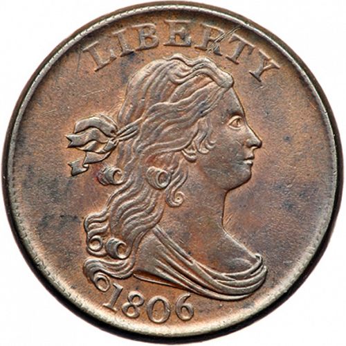 half cent Obverse Image minted in UNITED STATES in 1806 (Draped Bust)  - The Coin Database