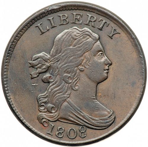 half cent Obverse Image minted in UNITED STATES in 1808 (Draped Bust)  - The Coin Database