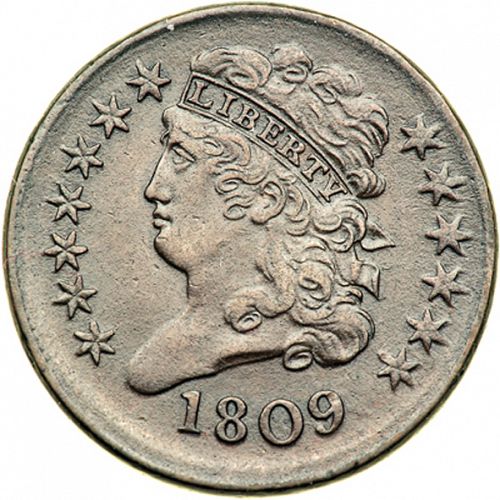 half cent Obverse Image minted in UNITED STATES in 1809 (Classic Head)  - The Coin Database