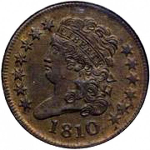 half cent Obverse Image minted in UNITED STATES in 1810 (Classic Head)  - The Coin Database