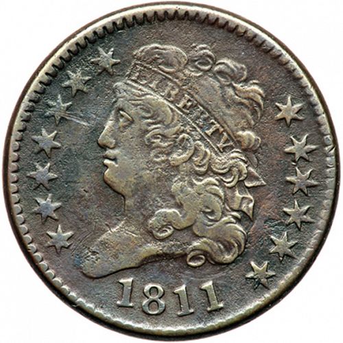 half cent Obverse Image minted in UNITED STATES in 1811 (Classic Head)  - The Coin Database