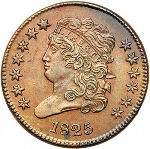 half cent Obverse Image minted in UNITED STATES in 1825 (Classic Head)  - The Coin Database