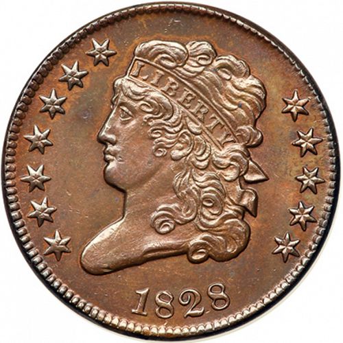 half cent Obverse Image minted in UNITED STATES in 1828 (Classic Head)  - The Coin Database