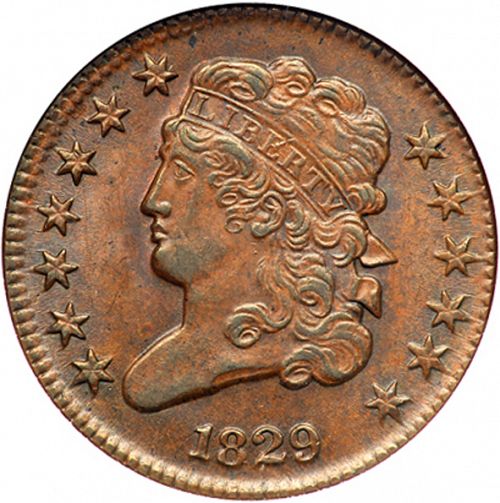 half cent Obverse Image minted in UNITED STATES in 1829 (Classic Head)  - The Coin Database