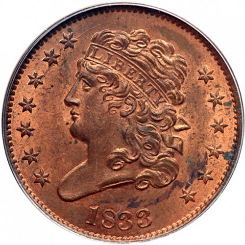 half cent Obverse Image minted in UNITED STATES in 1833 (Classic Head)  - The Coin Database