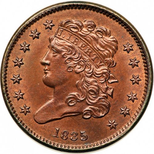 half cent Obverse Image minted in UNITED STATES in 1835 (Classic Head)  - The Coin Database
