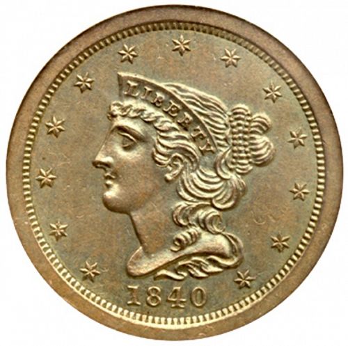 half cent Obverse Image minted in UNITED STATES in 1840 (Braided Hair)  - The Coin Database