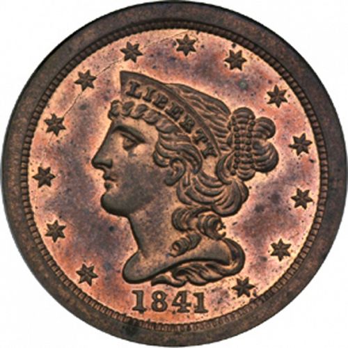 half cent Obverse Image minted in UNITED STATES in 1841 (Braided Hair)  - The Coin Database