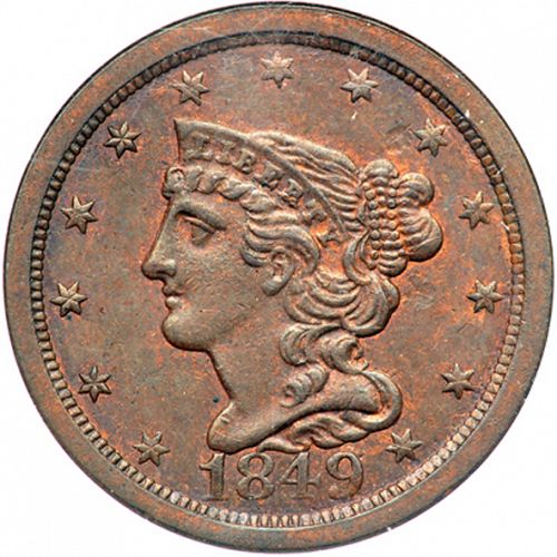 half cent Obverse Image minted in UNITED STATES in 1849 (Braided Hair)  - The Coin Database