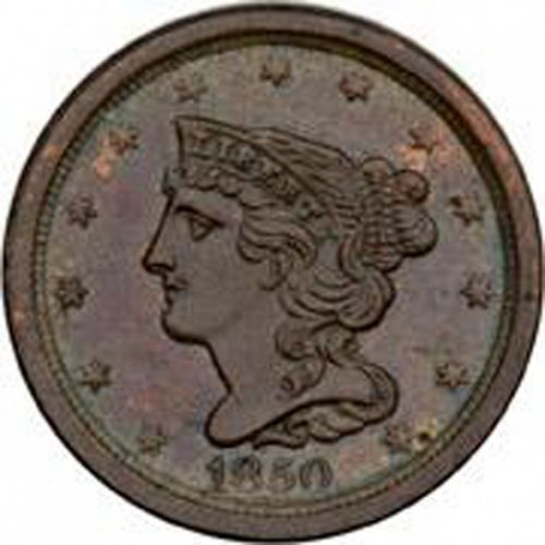 half cent Obverse Image minted in UNITED STATES in 1850 (Braided Hair)  - The Coin Database