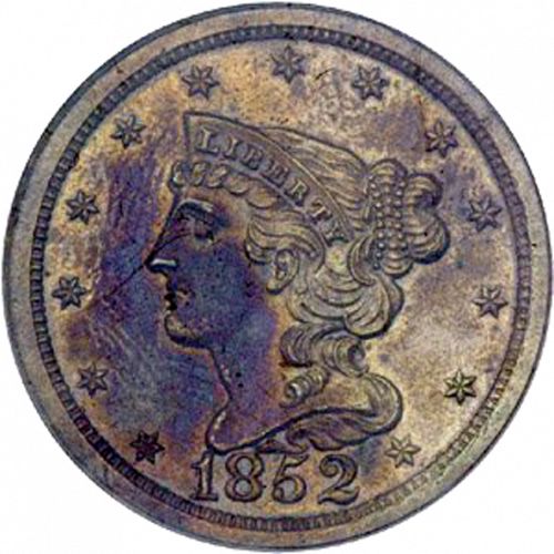 half cent Obverse Image minted in UNITED STATES in 1852 (Braided Hair)  - The Coin Database
