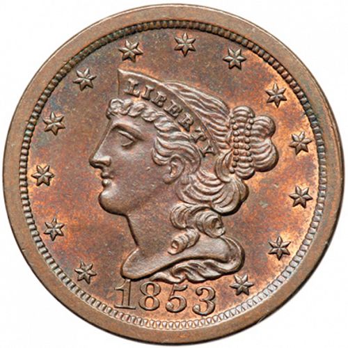half cent Obverse Image minted in UNITED STATES in 1853 (Braided Hair)  - The Coin Database