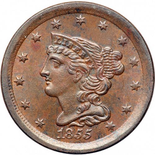 half cent Obverse Image minted in UNITED STATES in 1855 (Braided Hair)  - The Coin Database