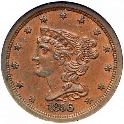 half cent Obverse Image minted in UNITED STATES in 1856 (Braided Hair)  - The Coin Database
