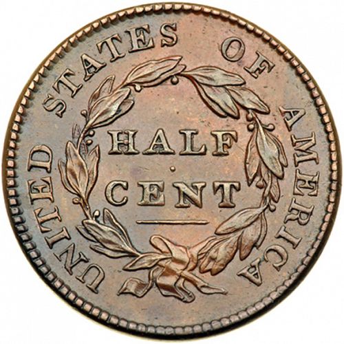 half cent Reverse Image minted in UNITED STATES in 1825 (Classic Head)  - The Coin Database