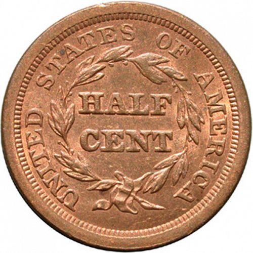 half cent Reverse Image minted in UNITED STATES in 1851 (Braided Hair)  - The Coin Database