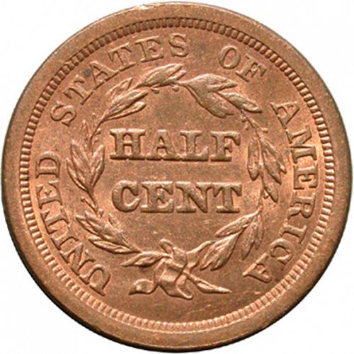 half cent Reverse Image minted in UNITED STATES in 1851 (Braided Hair)  - The Coin Database